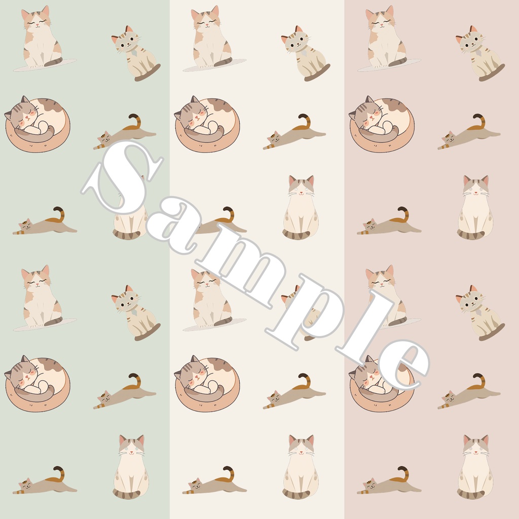 猫のデジタルペーパー 3枚セット｜くすみカラー［背景・デジタル手帳・ラッピング］/ Cute Cat Digital Paper Pack - 3 Seamless Patterns