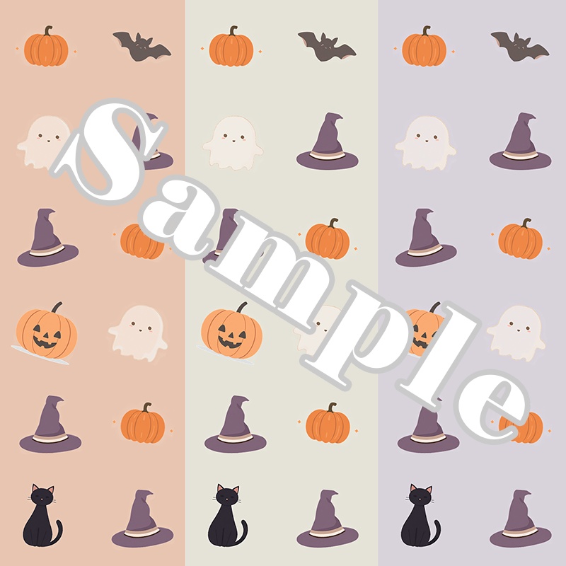 ハロウィンのデジタルペーパー 3枚セット｜くすみカラー［背景・デジタル手帳・ラッピング］/ Halloween Digital Paper Pack - 3 Seamless Patterns