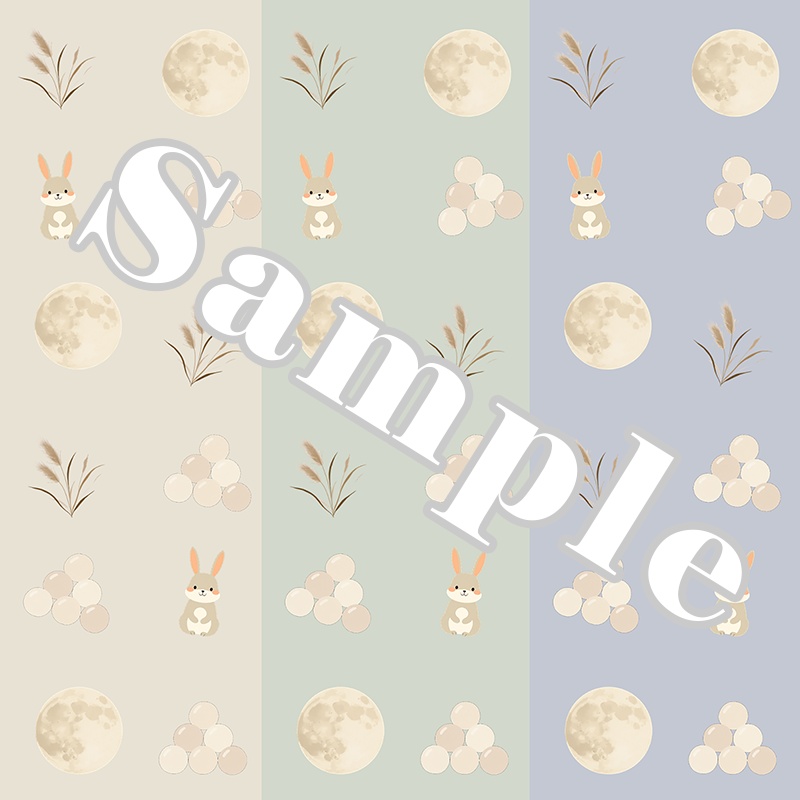 お月見のデジタルペーパー 3枚セット｜くすみカラー［背景・デジタル手帳・ラッピング］/ Tsukimi Moon Viewing Digital Paper Pack - 3 Seamless Patterns