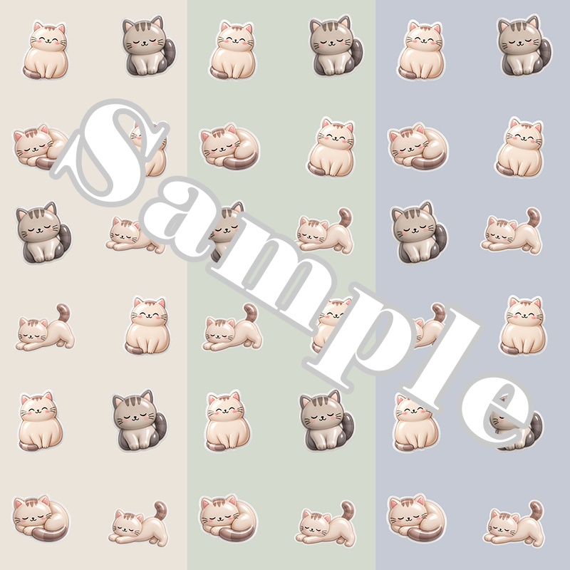 ぷっくり猫のデジタルペーパー 3枚セット｜くすみカラー［背景・デジタル手帳・ラッピング］/ Chubby Cat Digital Paper Pack - 3 Seamless Patterns
