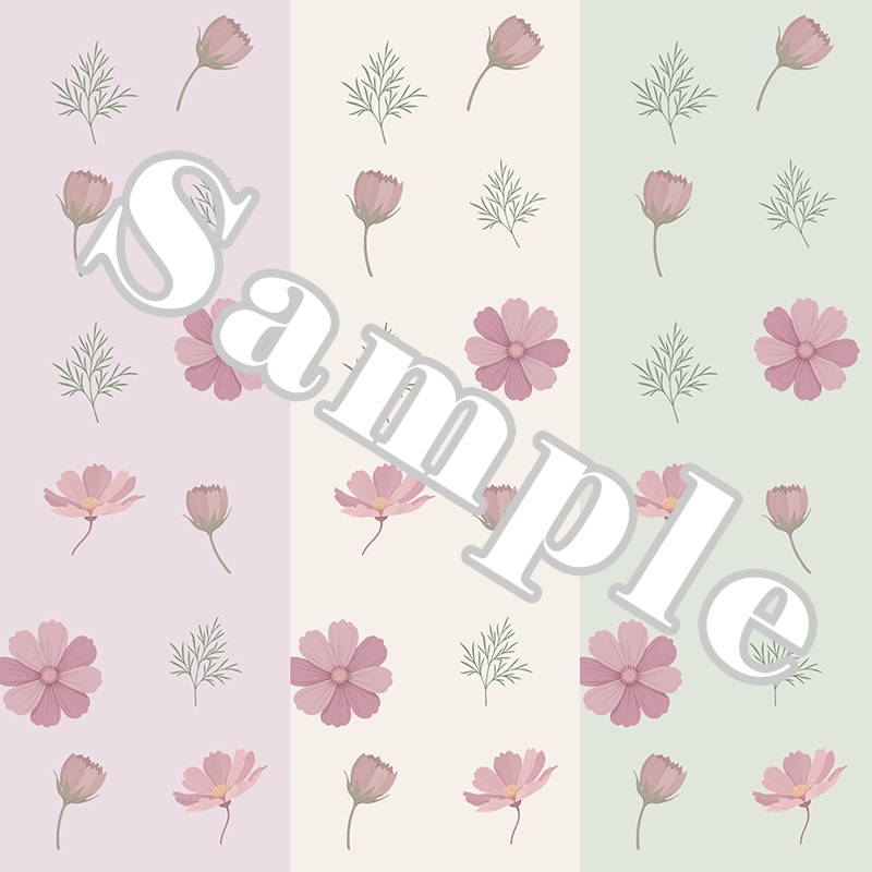 コスモスのデジタルペーパー 3枚セット｜くすみカラー［背景・デジタル手帳・ラッピング］/ Cosmos Floral Digital Paper Pack - 3 Seamless Patterns