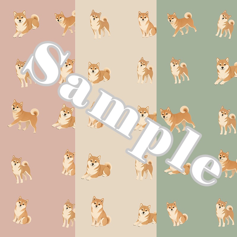 柴犬のデジタルペーパー 3枚セット｜くすみカラー［背景・デジタル手帳・ラッピング］/ Shiba Inu Digital Paper Pack - 3 Seamless Patterns