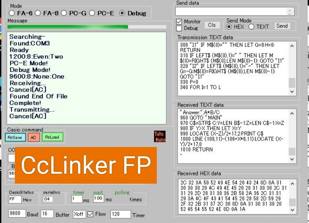 Sharp PC-E650 PC-U6000等 PC-Exxxシリーズ ポケコン パソコン接続USBアダプター CcLinker PCE