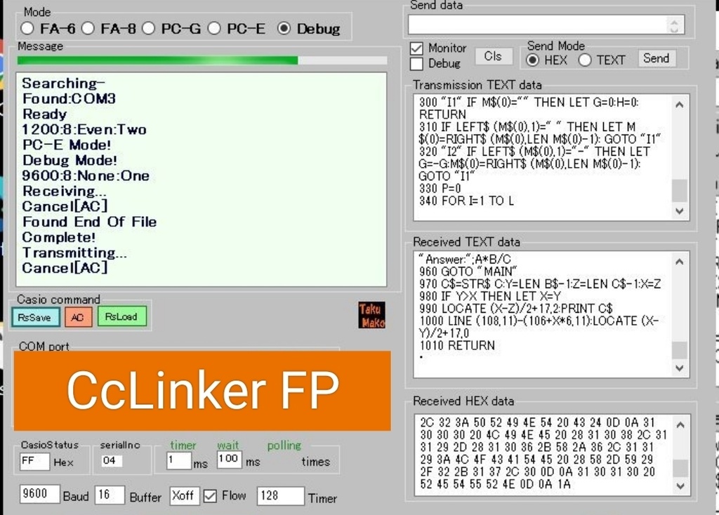 Casio FX-603P FX-890P FX-870P FX-860P FX-850 VX-4 等 関数電卓 パソコン接続アダプタ CcLinker FA6