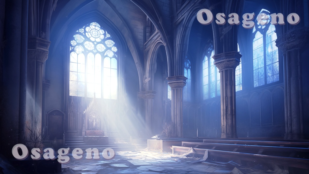 【動く背景素材】紺青の教会廃墟【配信用ループ素材】