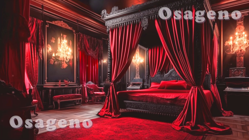 【動く背景素材】紅に染まる寝室【配信用ループ素材】