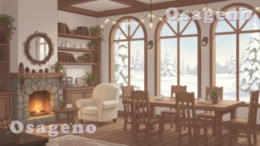 【動く背景】雪の日のウッドカフェ【配信用ループ素材】