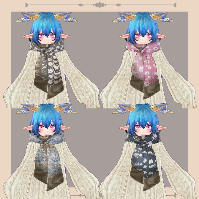 【無料】【全4色セット】◆ノスタルジック柄マフラー◆【Vroid用テクスチャセット】