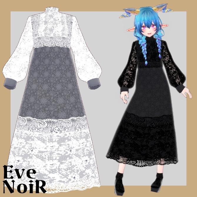 【全2色セット】◆オケージョンレース長袖ワンピースセット◆【Vroid用テクスチャセット】