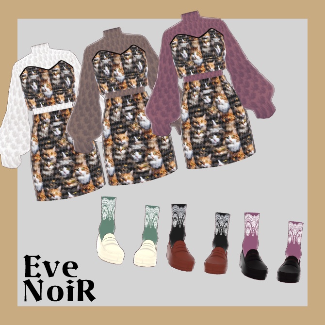 【各3色セット】◆ねこゴブランセットアップセット◆【Vroid用テクスチャセット】