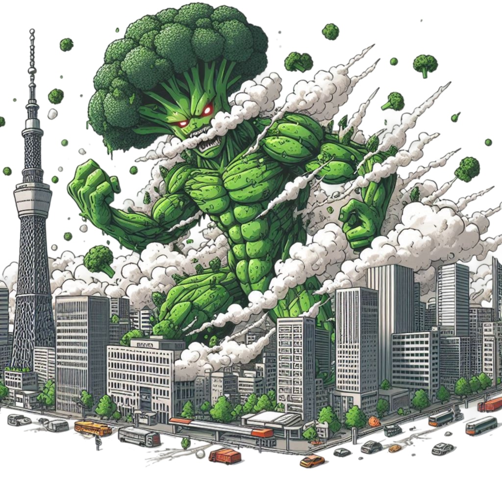 ブロッコリー怪獣の襲撃 – 緑の巨神が都市を制圧！