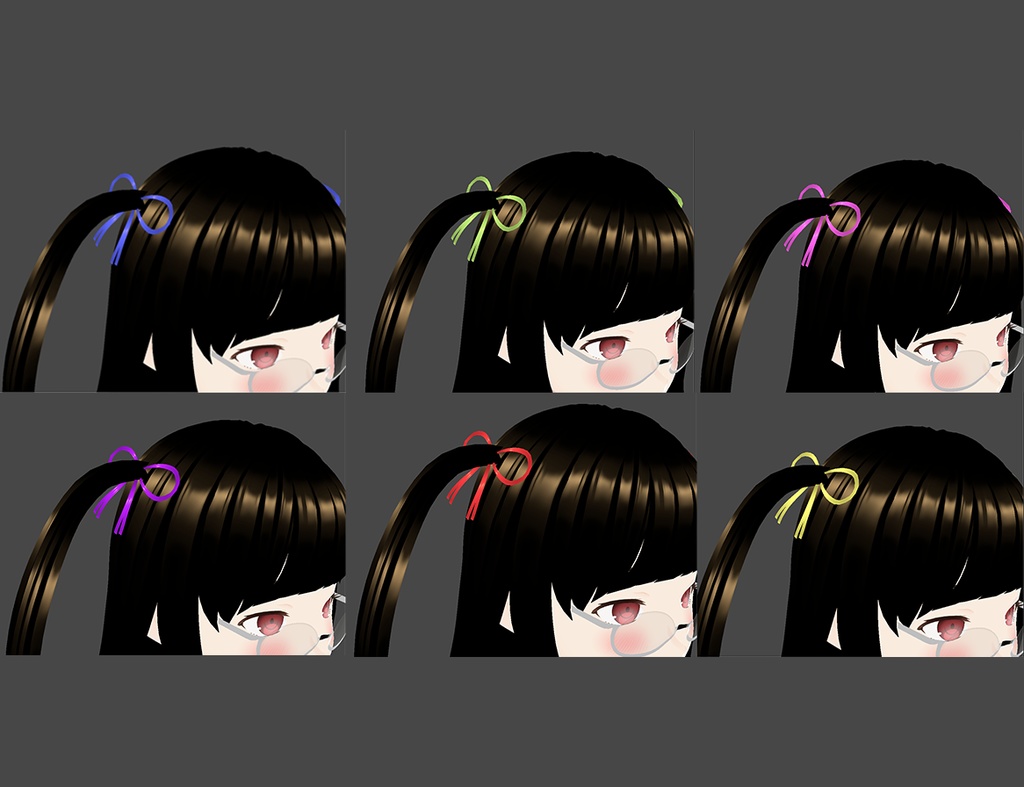 [VRoid 1.0] Side Hair Pair Ribbons (6 colors pack) - Fish's Shop - BOOTH