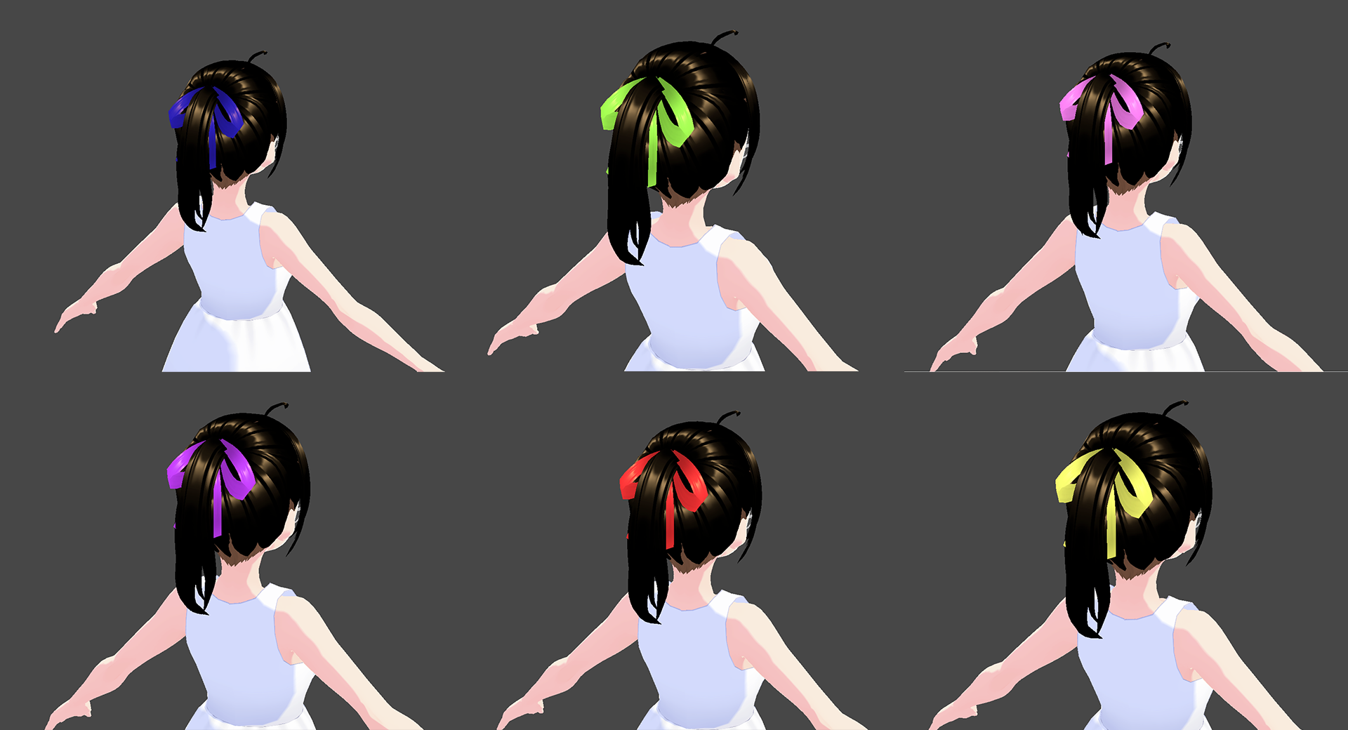 [VRoid 1.0] Back Hair Big Ribbon (6 colors pack) - Fish's Shop - BOOTH