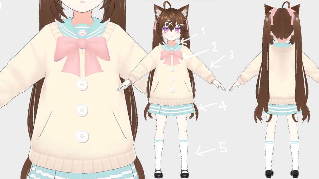 Vroid pastel school uniform set
