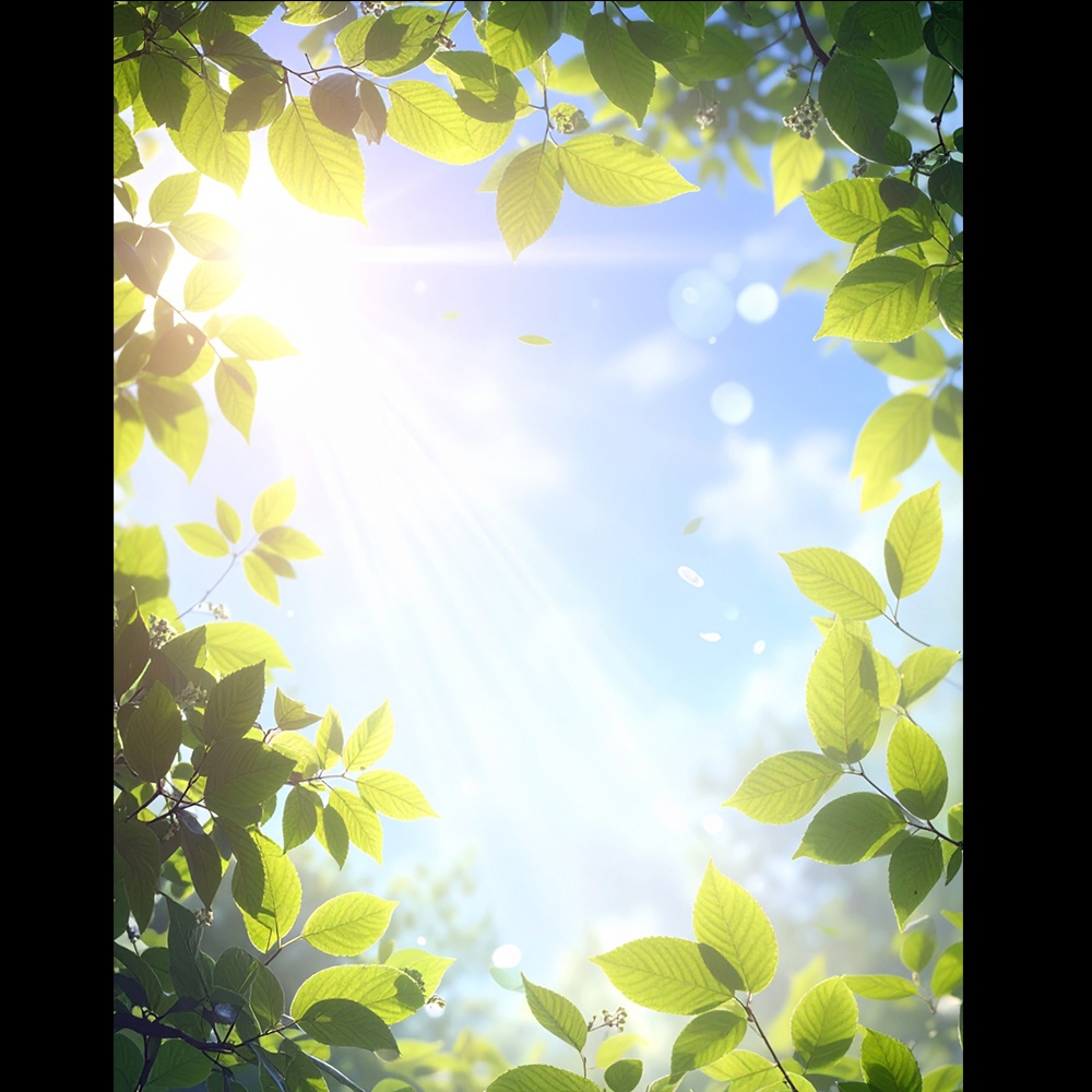 木漏れ日が降り注ぐ初夏の森と青空 (デジタル背景 11点セット)