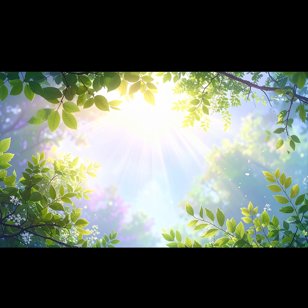 木漏れ日が降り注ぐ初夏の森と青空 (デジタル背景 11点セット)