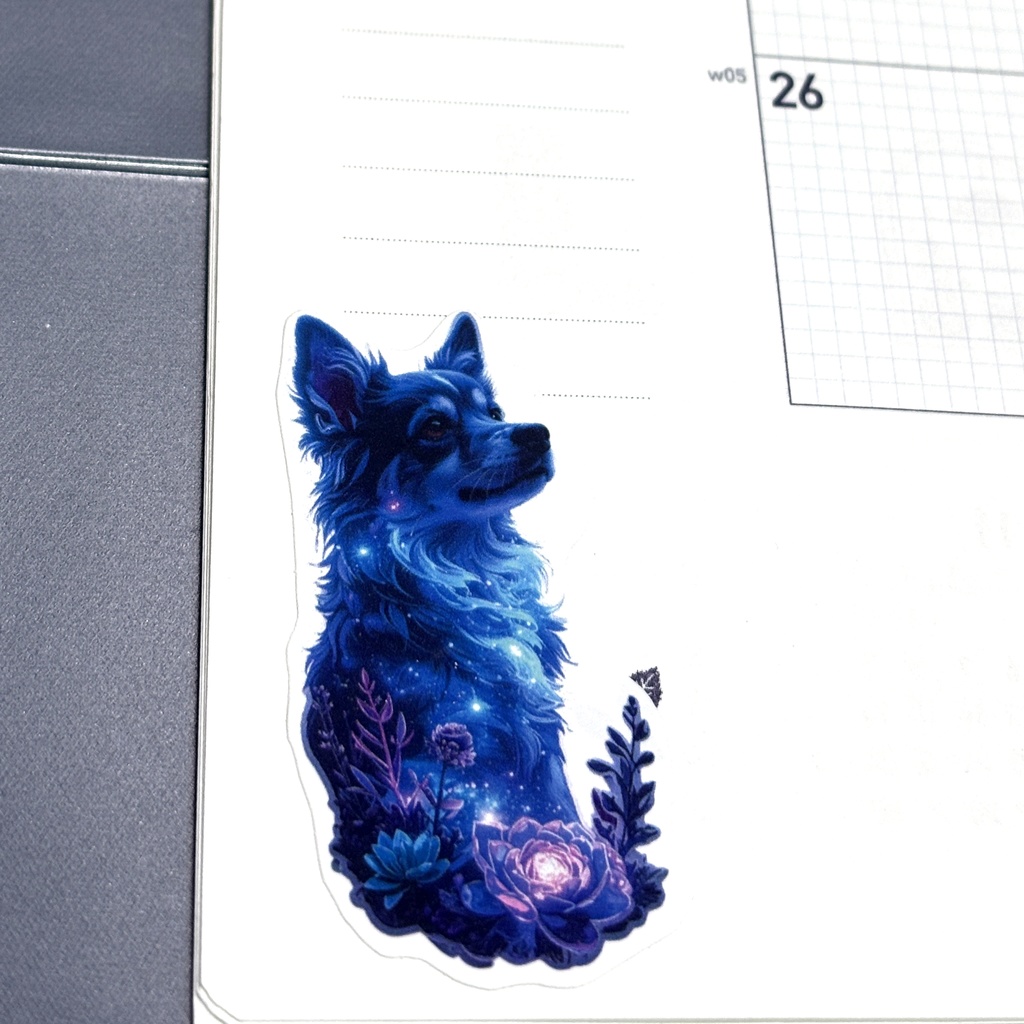 夜にきらめく 猫と犬 ステッカーシート