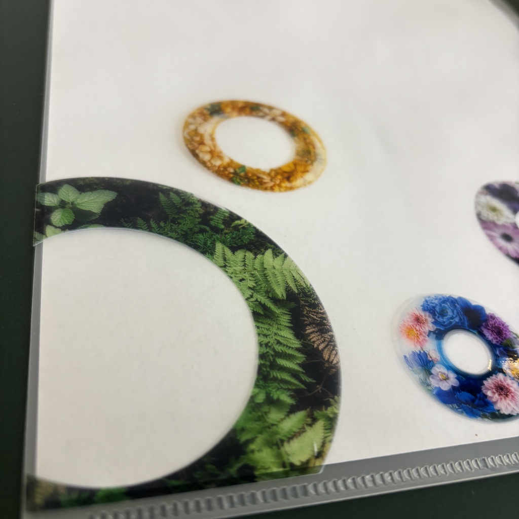 透明な花環|花と金魚のガラスリング風ステッカーシート