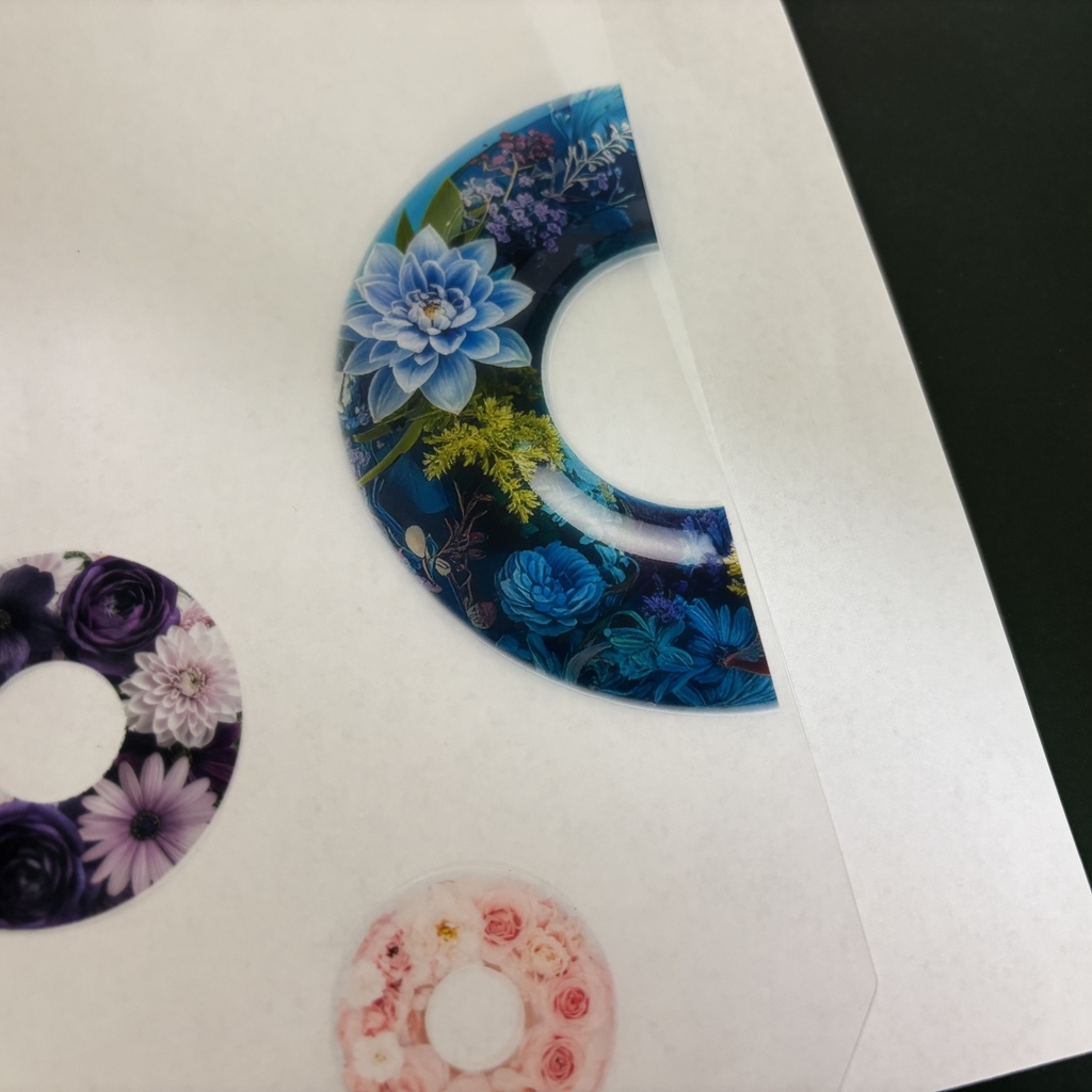 透明な花環|花と金魚のガラスリング風ステッカーシート