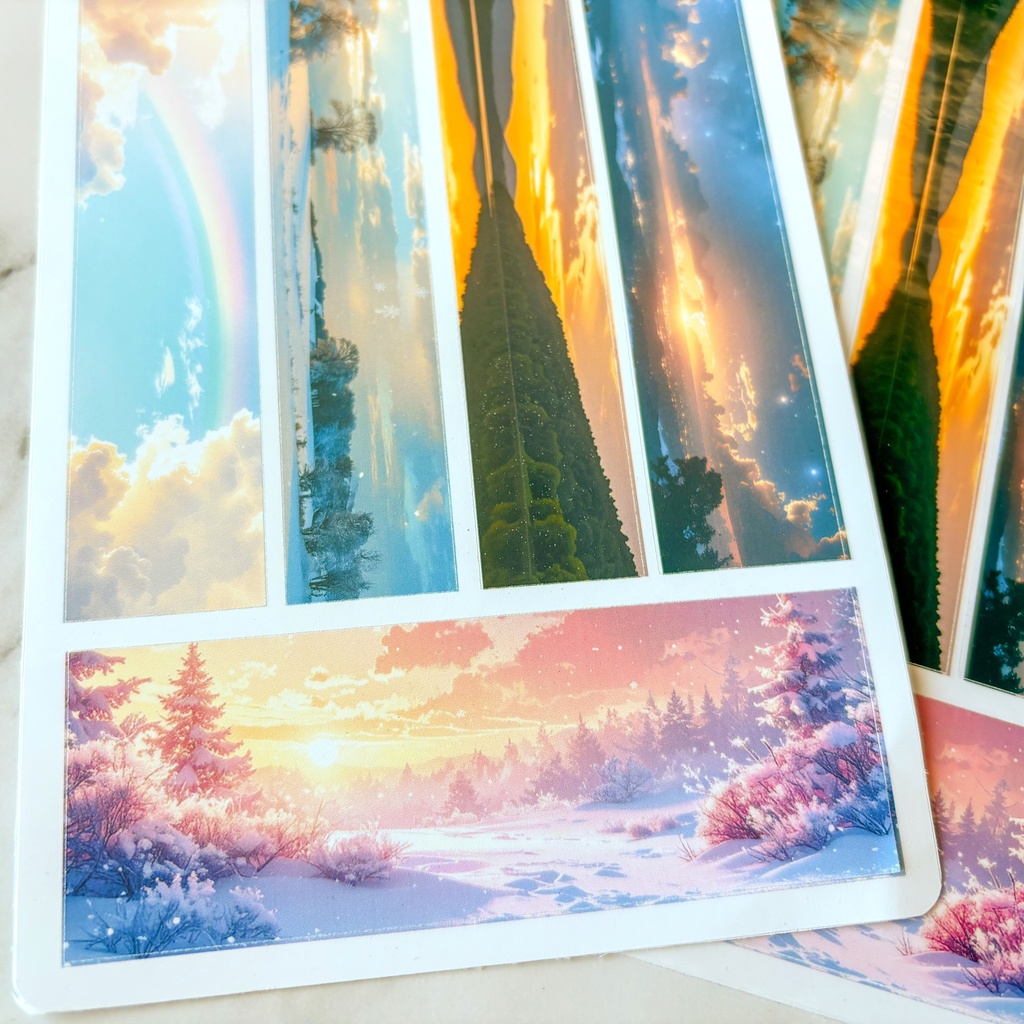 【2枚組】夕暮れの風景 横長シール|ワイドタイプ【記憶の空シリーズ】