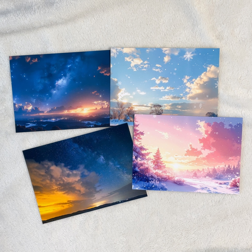 夕方の空のポストカード 4枚セット｜幻想的な夕焼け【記憶の空シリーズ】