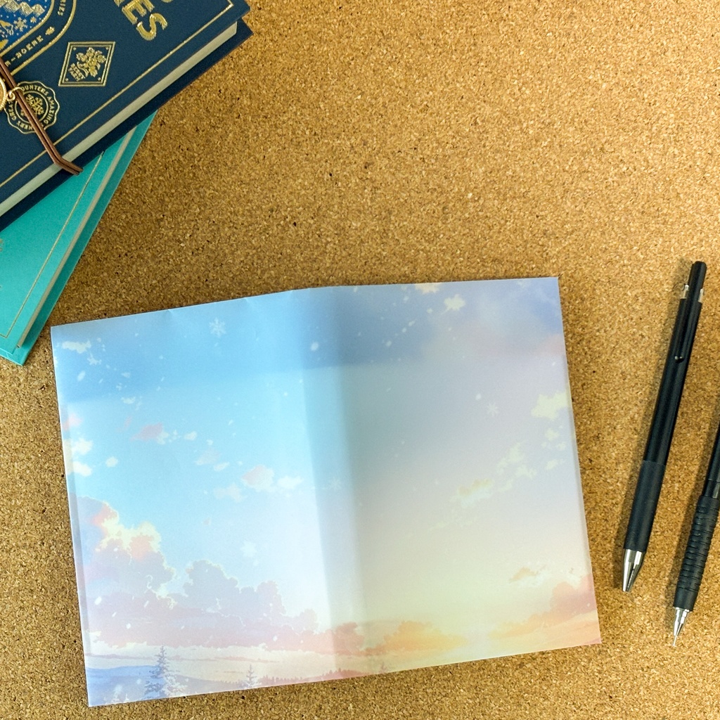 雪原と夕焼けのトレーシングペーパー|A4・5枚・冬の空モチーフ【記憶の空シリーズ】