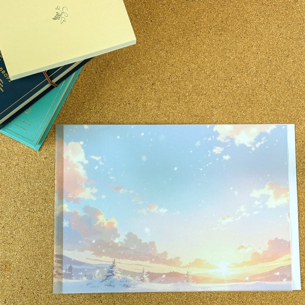 雪原と夕焼けのトレーシングペーパー|A4・5枚・冬の空モチーフ【記憶の空シリーズ】