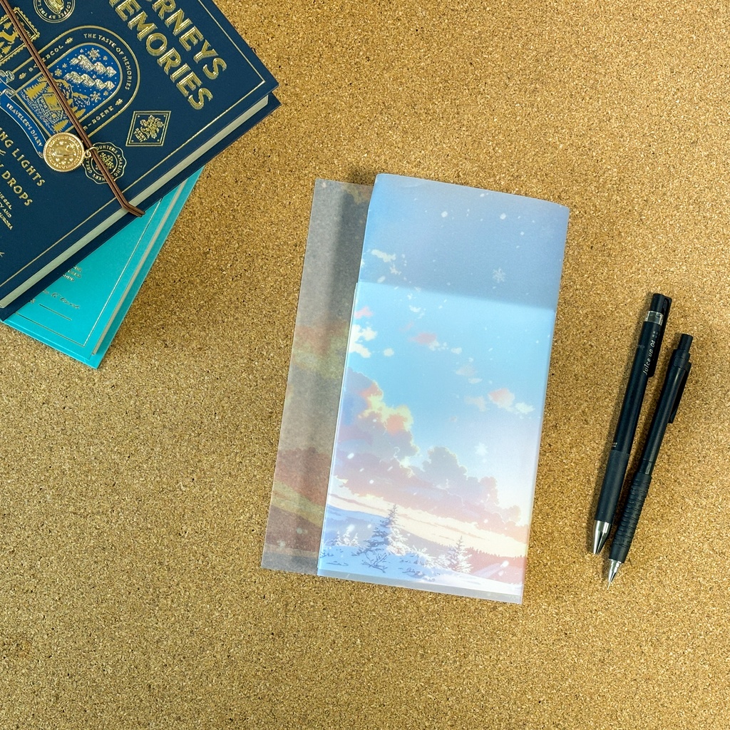 雪原と夕焼けのトレーシングペーパー|A4・5枚・冬の空モチーフ【記憶の空シリーズ】