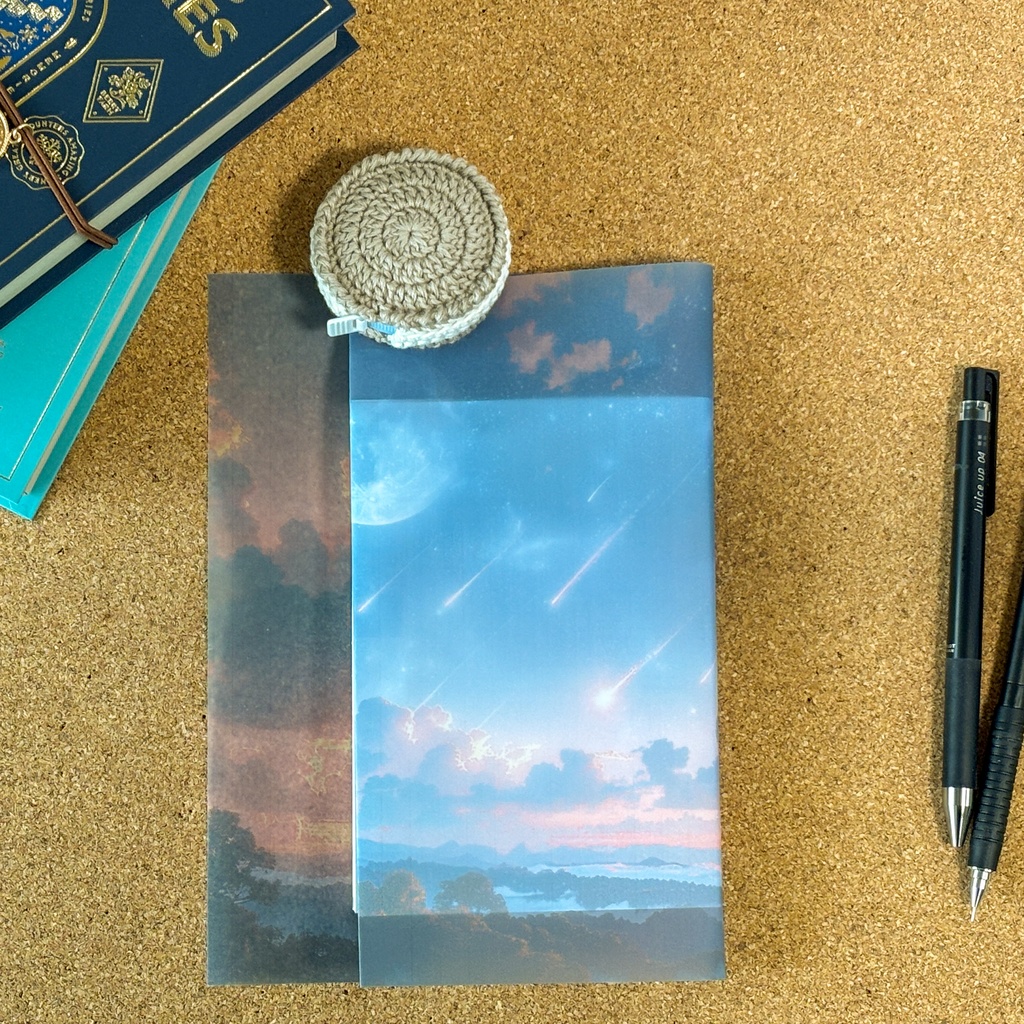 夜空と流星群のトレーシングペーパー|A4・5枚・星空モチーフ【記憶の空シリーズ】