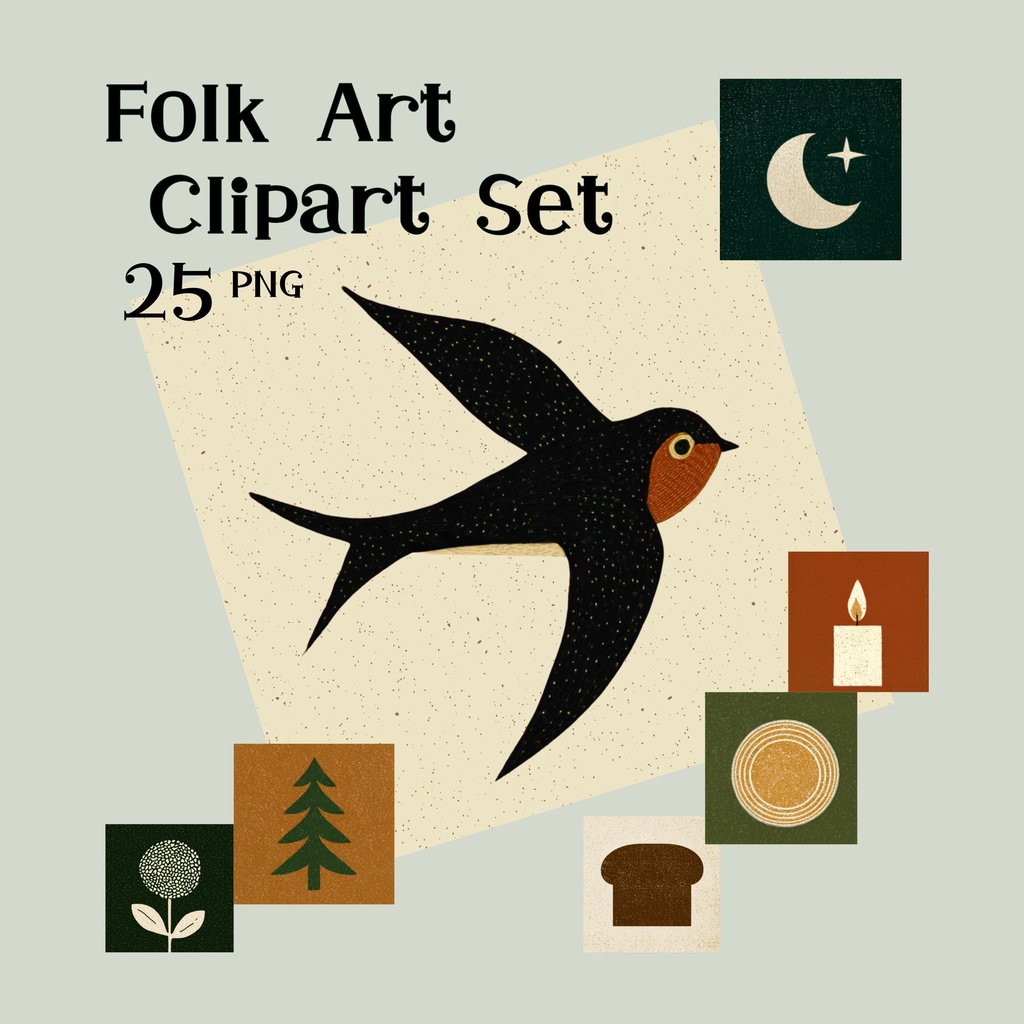 フォークアートセット – 民芸スタイル、25枚のPNG、300dpi