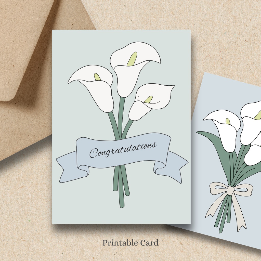 フラワーカードセット(10種)|ミニマルデザイン・カラーの花束|印刷用データ(Printable Cards)