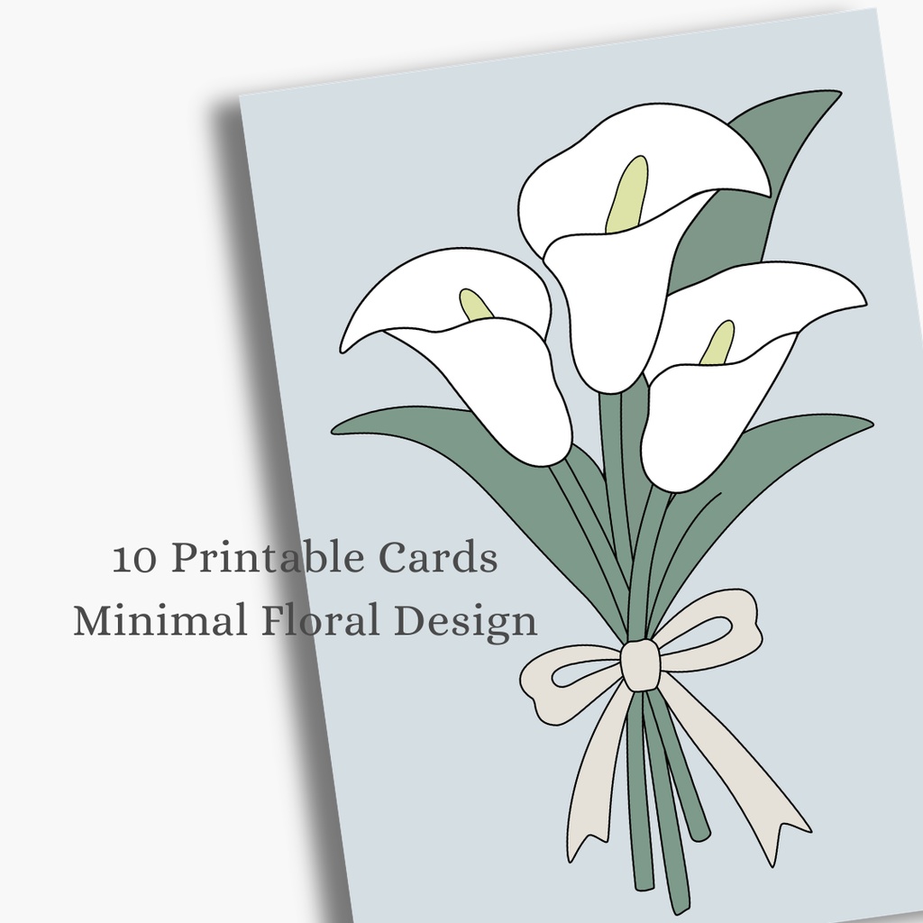 フラワーカードセット(10種)|ミニマルデザイン・カラーの花束|印刷用データ(Printable Cards)