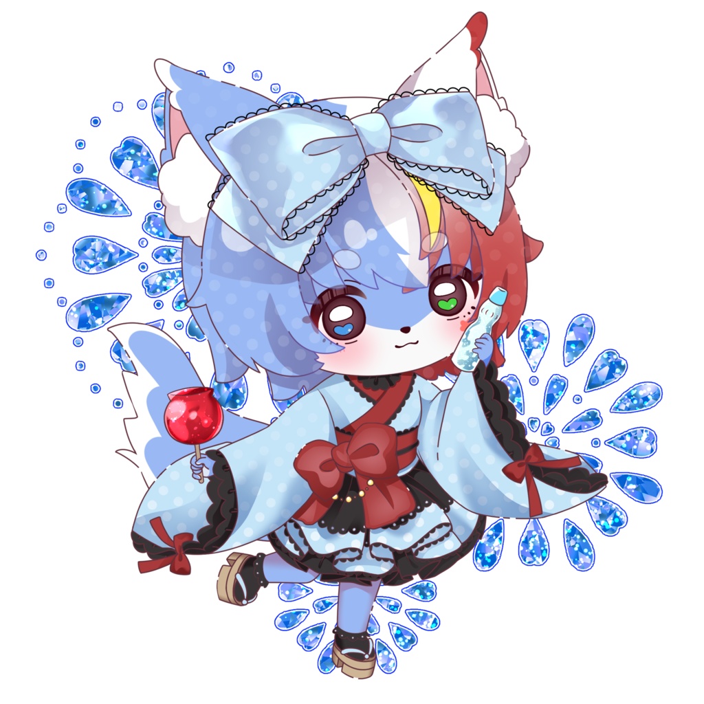 【クロメメ】浴衣ちゃん水色(白&黒)