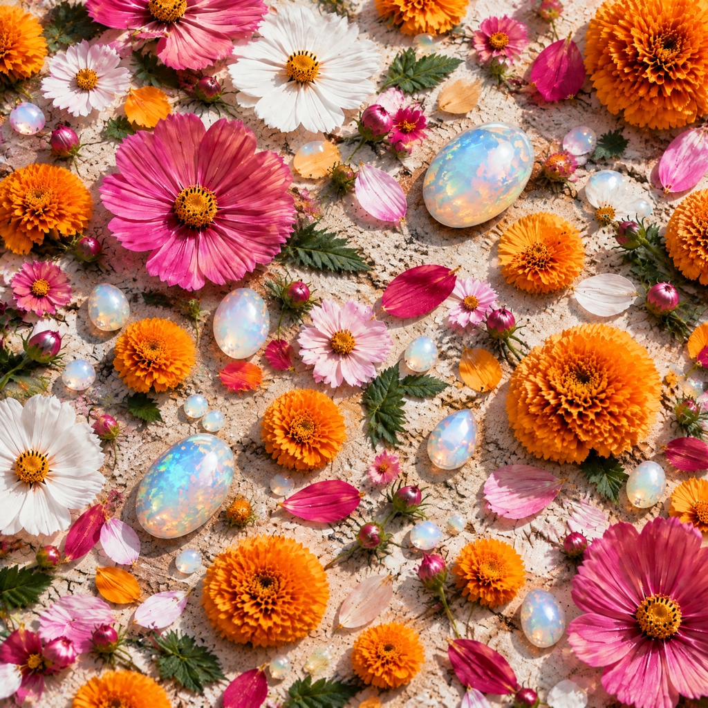 10月誕生日 花と誕生石の背景素材 (デジタルペーパー) October Birthstone Flower Seamless Digital Paper