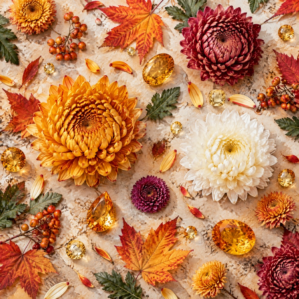 11月誕生日 花と誕生石の背景素材 (デジタルペーパー) November Birthstone Flower Seamless Digital Paper