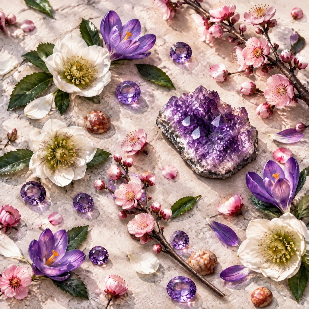 2月誕生日 花と誕生石の背景素材 (デジタルペーパー) February Birthstone Flower Seamless Digital Paper