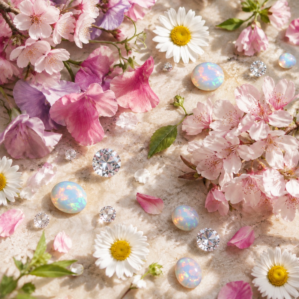 4月誕生日 花と誕生石の背景素材 (デジタルペーパー) April Birthstone Flower Seamless Digital Paper