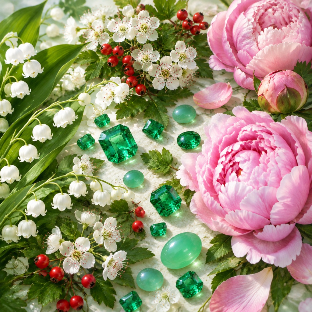 5月誕生日 花と誕生石の背景素材 (デジタルペーパー) May Birthstone Flower Seamless Digital Paper