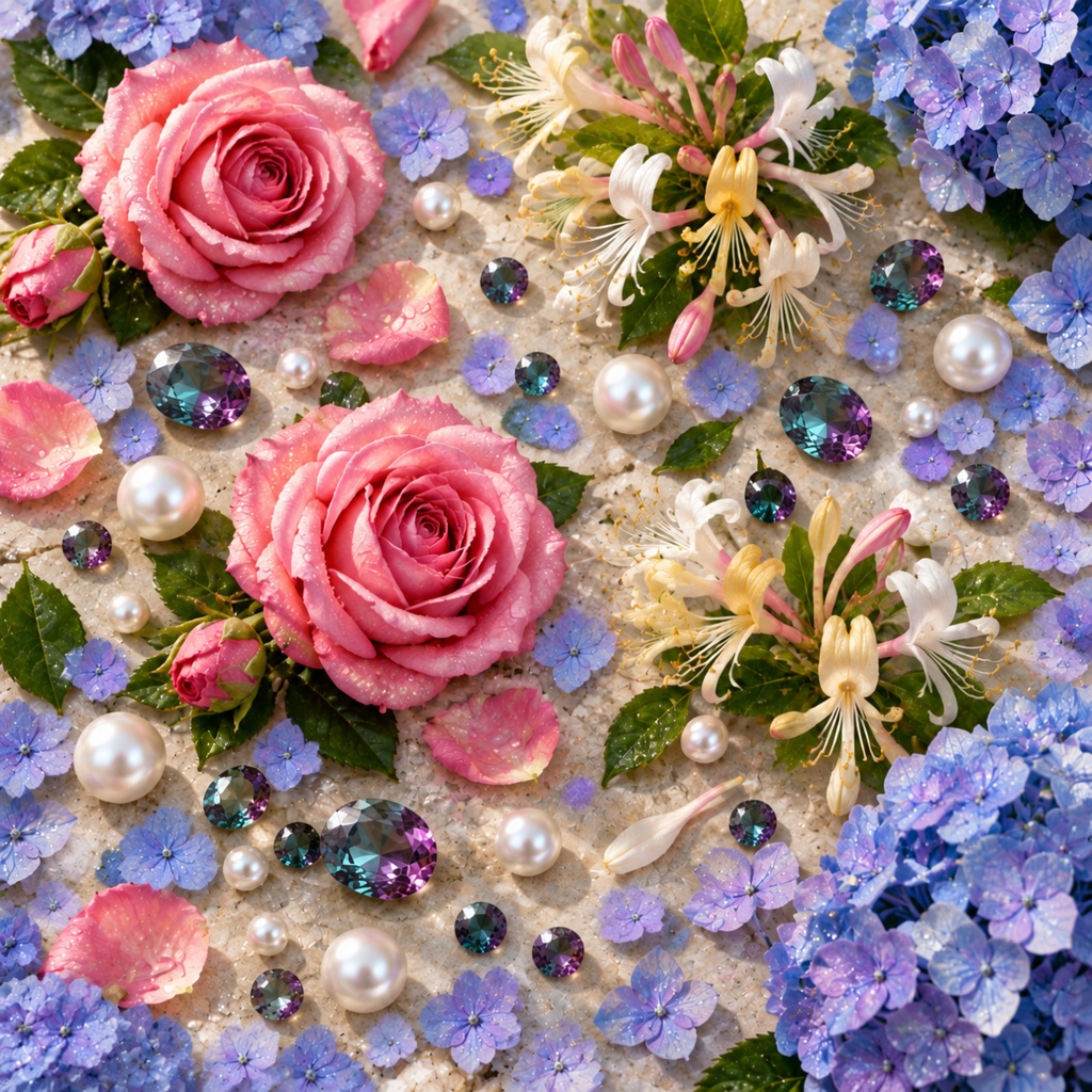 6月誕生日 花と誕生石の背景素材 (デジタルペーパー) June Birthstone Flower Seamless Digital Paper