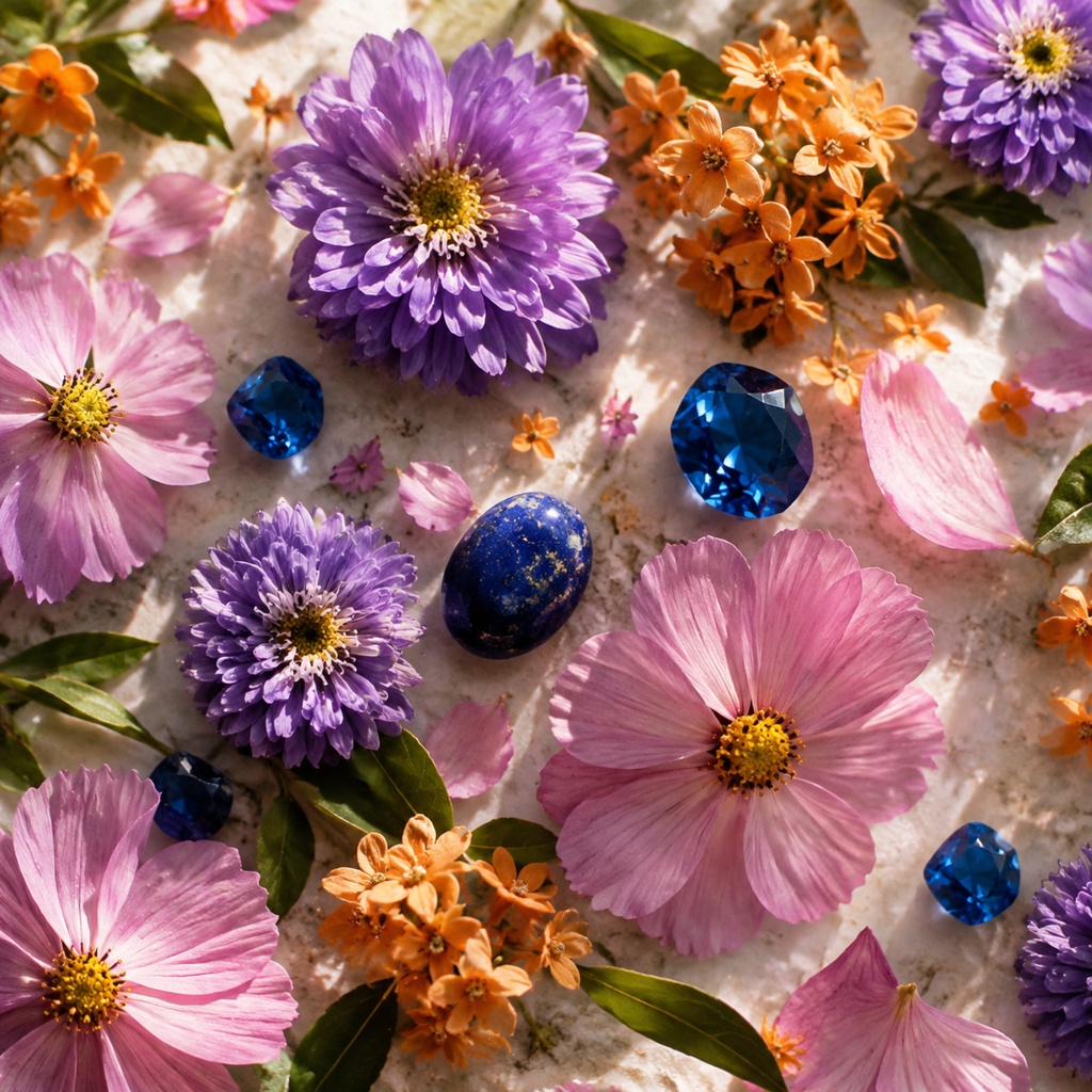 9月誕生日 花と誕生石の背景素材 (デジタルペーパー) September Birthstone Flower Seamless Digital Paper