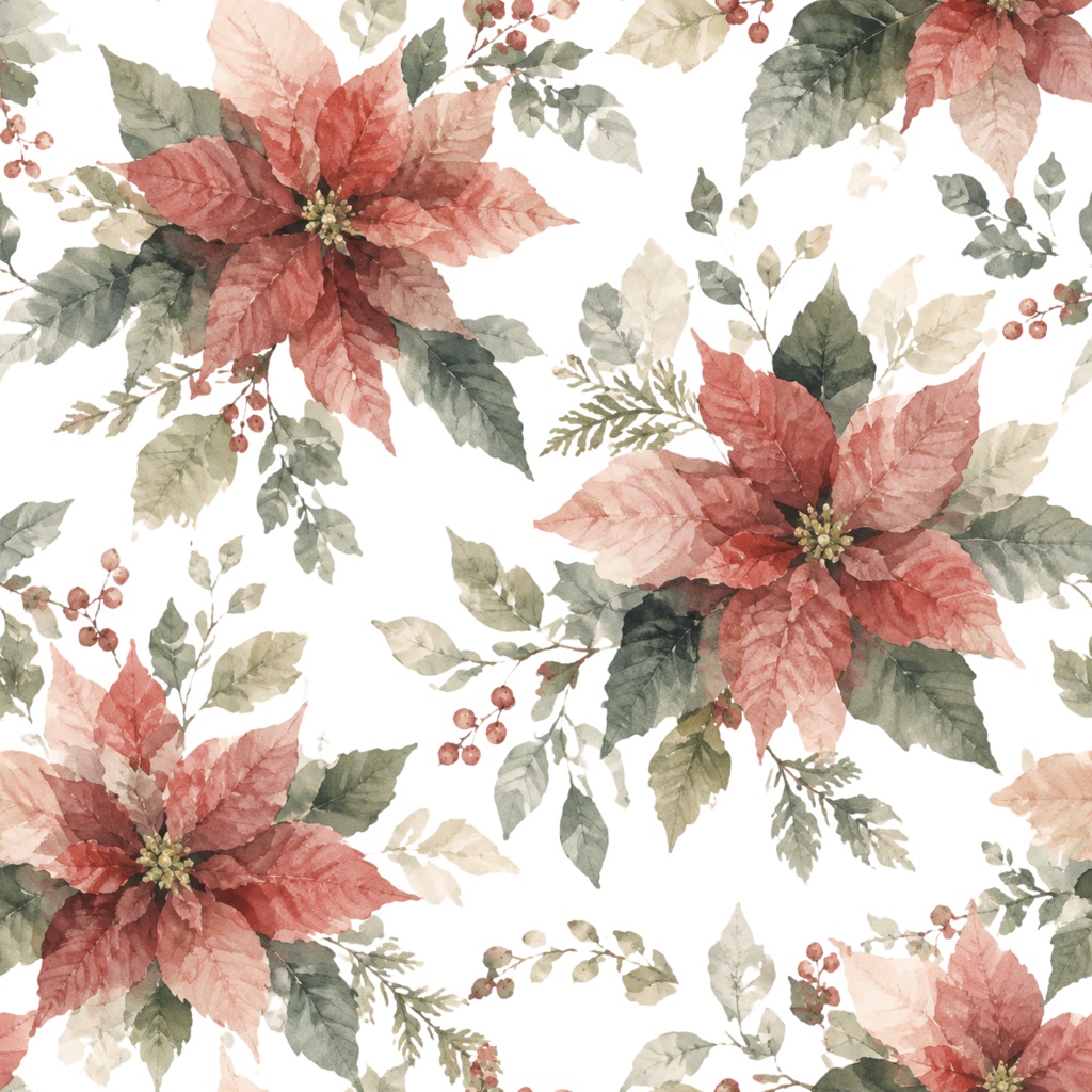 クリスマス・ポインセチア デジタルペーパー|クラシック・和風 Christmas Poinsettia Digital Paper
