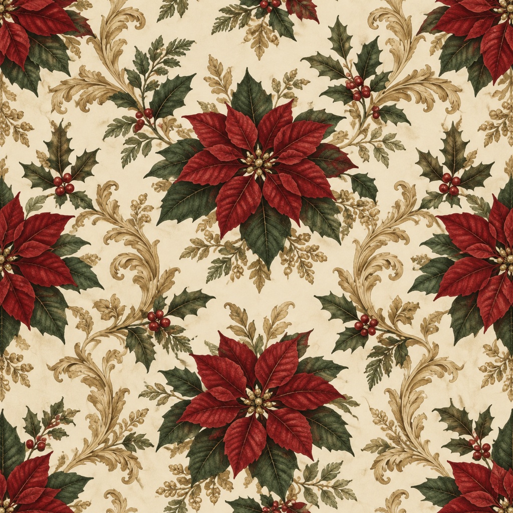 クリスマス・ポインセチア デジタルペーパー|クラシック・和風 Christmas Poinsettia Digital Paper