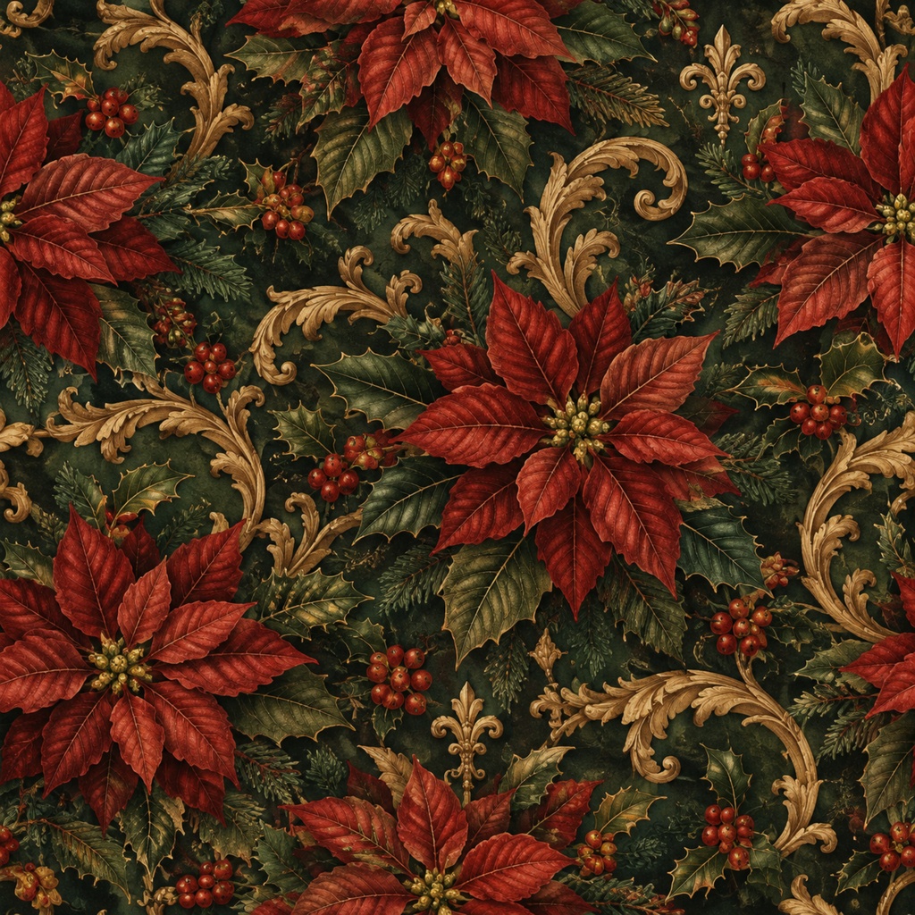 クリスマス・ポインセチア デジタルペーパー|クラシック・和風 Christmas Poinsettia Digital Paper