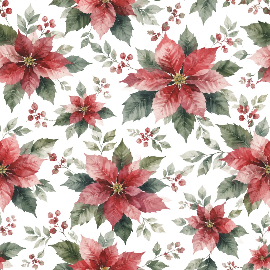 クリスマス・ポインセチア デジタルペーパー|クラシック・和風 Christmas Poinsettia Digital Paper