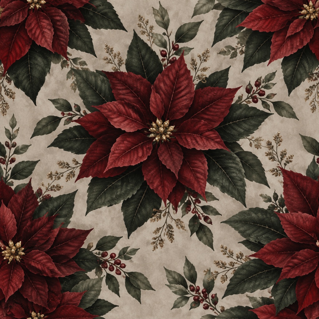 クリスマス・ポインセチア デジタルペーパー|クラシック・和風 Christmas Poinsettia Digital Paper
