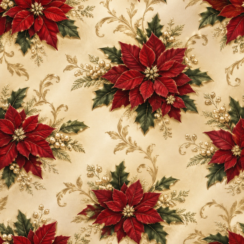 クリスマス・ポインセチア デジタルペーパー|クラシック・和風 Christmas Poinsettia Digital Paper