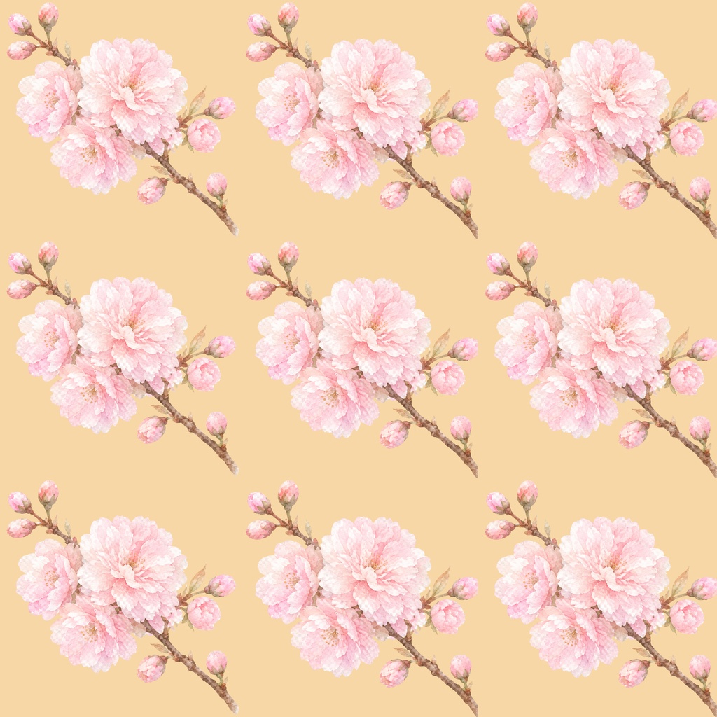八重桜 春のデジタルペーパー|ふんわり水彩の桜テクスチャ Yaezakura Watercolor Digital Paper|Soft Spring Cherry Blossom Texture