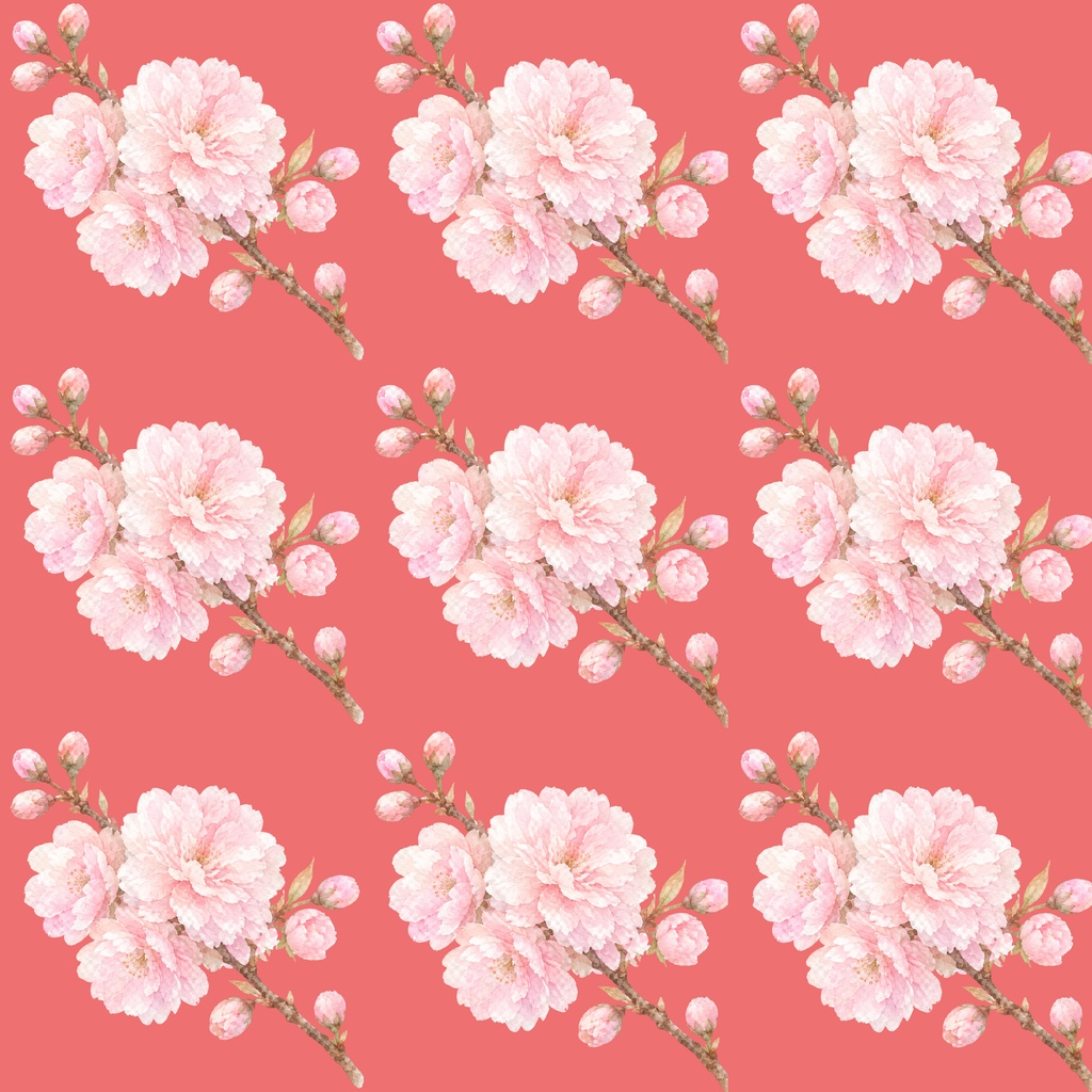 八重桜 春のデジタルペーパー|ふんわり水彩の桜テクスチャ Yaezakura Watercolor Digital Paper|Soft Spring Cherry Blossom Texture
