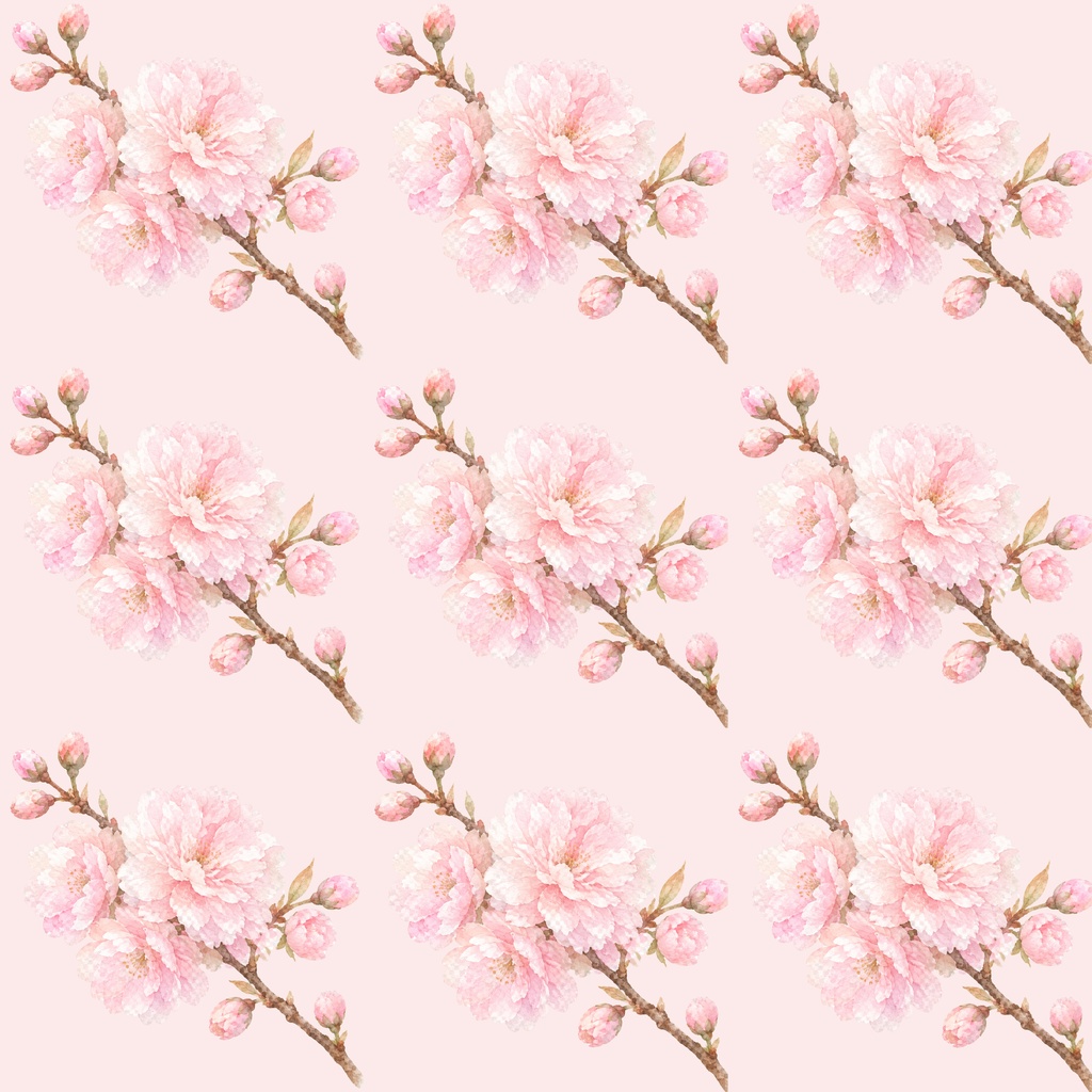 八重桜 春のデジタルペーパー|ふんわり水彩の桜テクスチャ Yaezakura Watercolor Digital Paper|Soft Spring Cherry Blossom Texture
