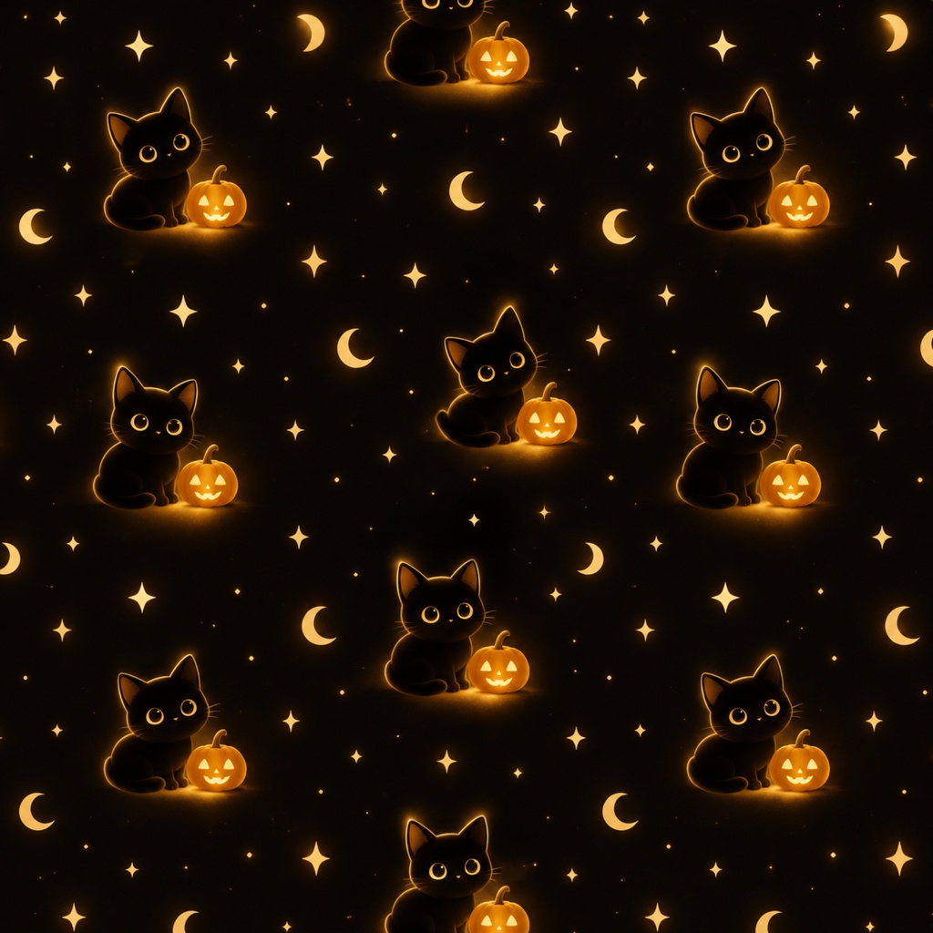 ハロウィン デジタルペーパー かぼちゃ 黒猫 |黒背景 Halloween Digital Paper Jack-o’-lantern and Black cat|Black Background